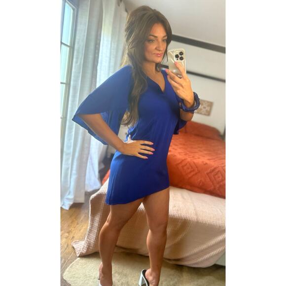 Amanda Uprichard Size Small 100% Silk Royal Blue Flutter Sleeve Mini Dress - Picture 1 of 6